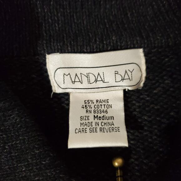 Vtg Mandal Bay Fall Crochet Leaf Acorn Zip Sweater Womens Size M Blue Granny - Picture 7 of 9